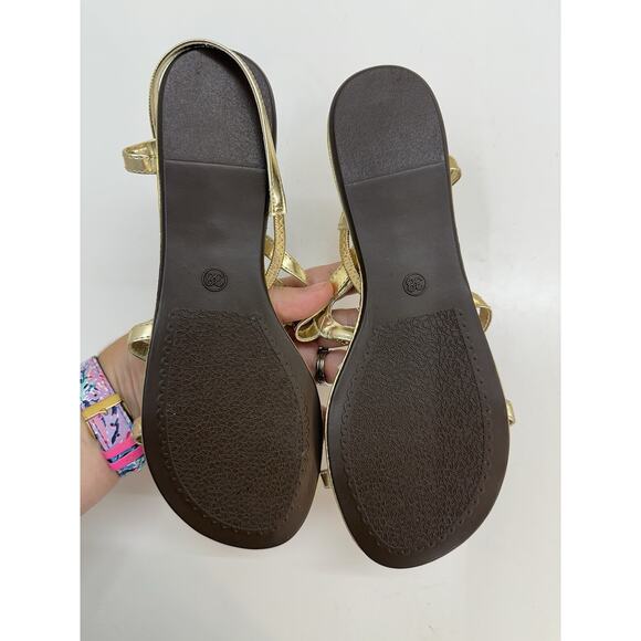 Blue Suede Shoes Womens Sandals Flats Size 6 (37) Gold Snake Wrapped - Picture 3 of 8